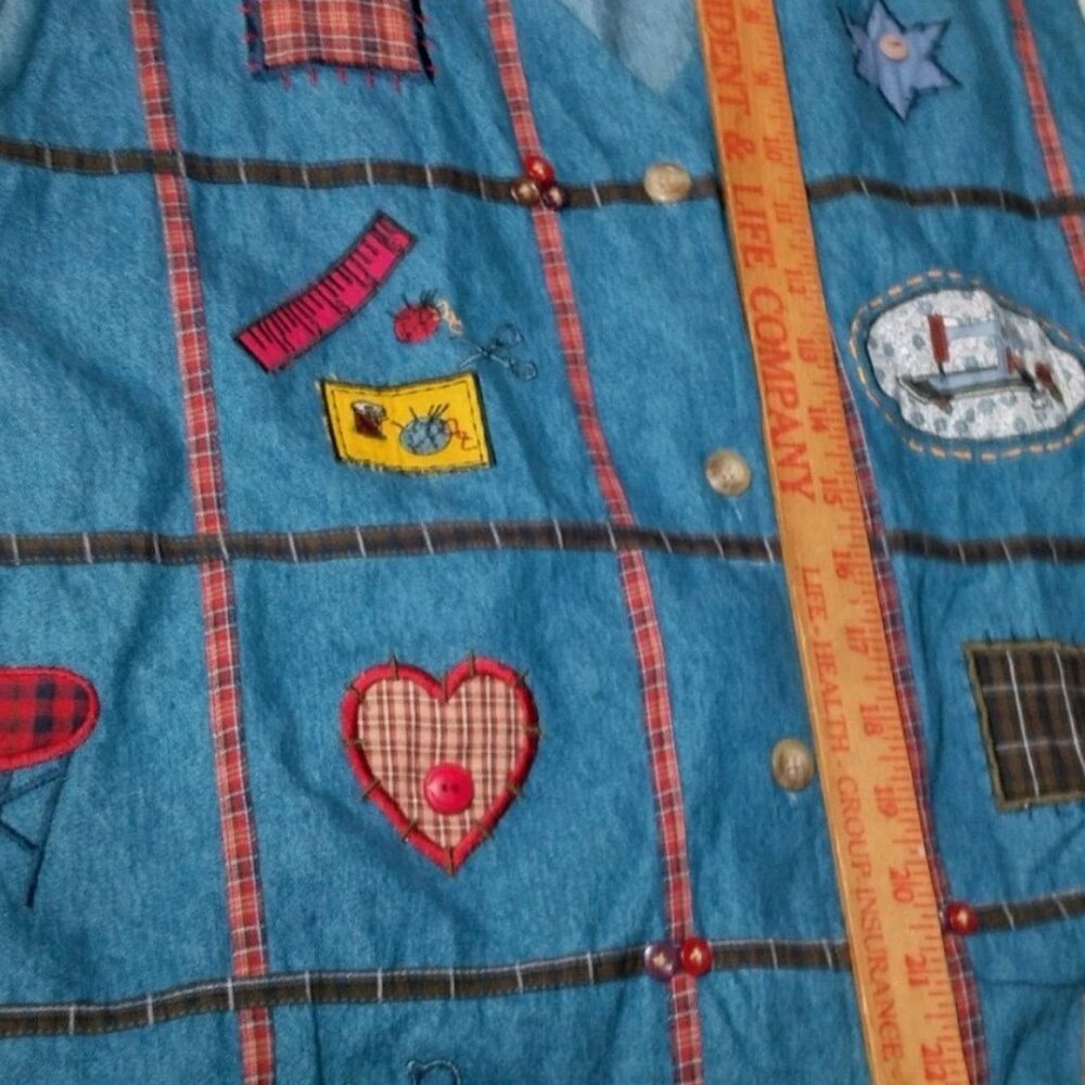 Vintage Bobbie Brooks Vest XL Blue Chambray Quilting Sewing Grannycore - Picture 4 of 14